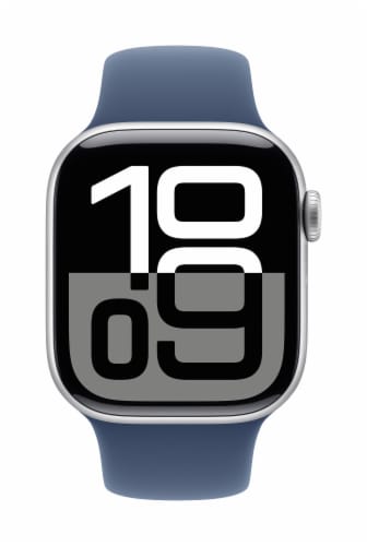 Apple Watch Series 10 GPS 42mm Silver Aluminum Case with Denim Sport Band - S/M Perspective: front