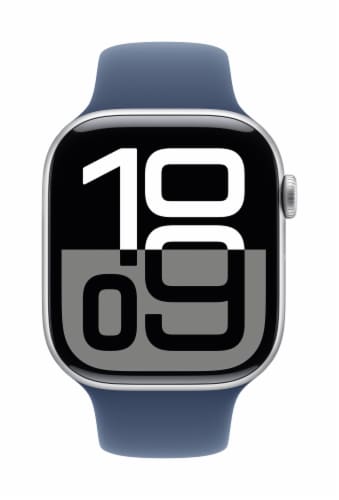 Apple® Watch Series 10 GPS 46mm Silver Aluminum Case with Denim Sport Band - M/L Perspective: front