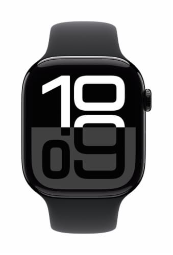 Apple® Watch Series 10 GPS 46mm Jet Black Aluminum Case with Black Sport Band - S/M Perspective: front