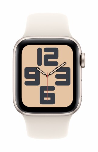 Apple Watch SE GPS 40mm OLED Display Starlight Aluminum Case with Starlight Sport Band - S/M Perspective: front