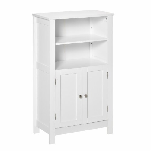 Bathroom Linen Storage Cabinet Freestanding Cupboard w/ Doors, Shelves, White Perspective: front