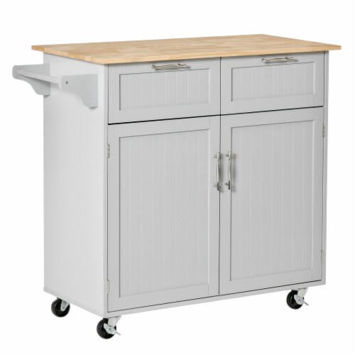 Modern Wooden Rolling Kitchen Island Storage Cart Serving Trolley w/ Towel Rack Perspective: front
