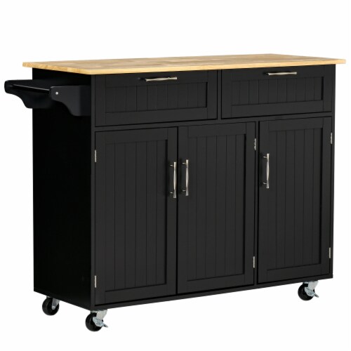 48  Kitchen Island Utility Rolling Cart w/ 2 Storage Drawers & 3 Cabinets, Black Perspective: front