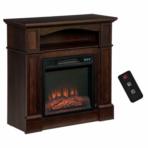 32 Electric Fireplace Mantel TV Stand Log Space Heater w Shelf