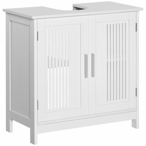 Bathroom Under Sink Cabinet Vanity Unit w/ Adjustable Storage Shelves, White Perspective: front