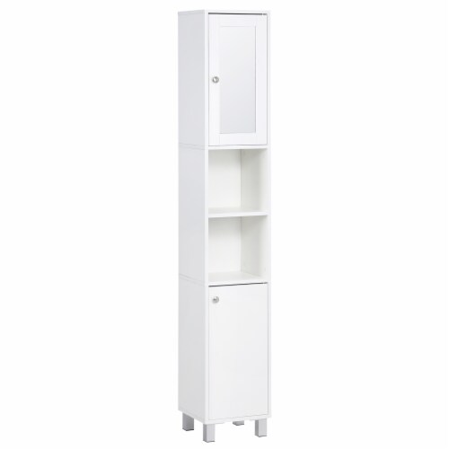 HOMCOM Tall Narrow Bathroom Storage Cabinet with Doors and Shelf  Adjustability, Freestanding Bathroom Linen Cabinet, Bathroom Floor Cabinet,  White