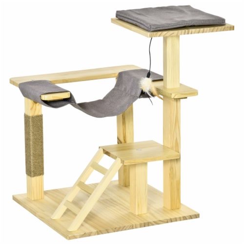 25.5  Cat Tree Tower, Pinewood Climbing Kitty Activity Set, Jute Scratching Post Perspective: front
