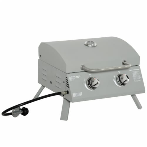 2 Burner Folding Tabletop Gas BBQ Grill w Lid Thermometer