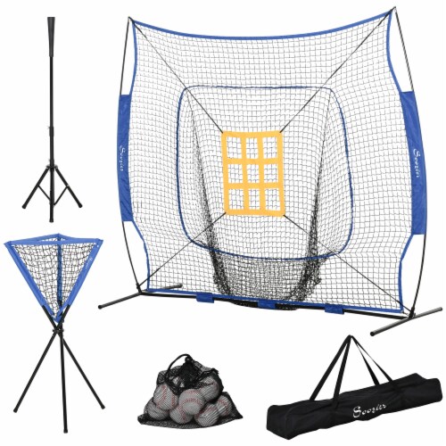 Outdoor Batting Practice Set w/ 120 Ball Collector & Beginner Tee Stand, Blue Perspective: front