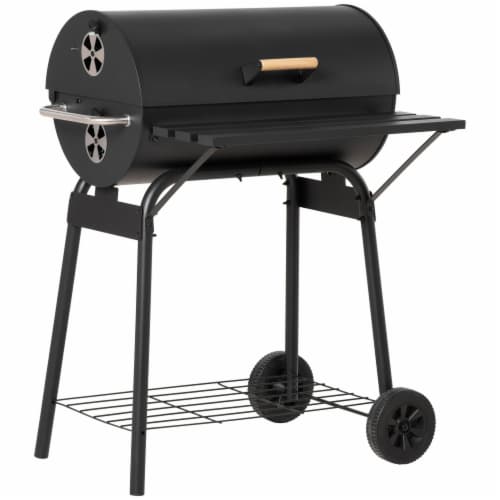 30 Portable Charcoal BBQ Grill w/ Adjustable Charcoal Rack Storage Shelf Wheel Perspective: front