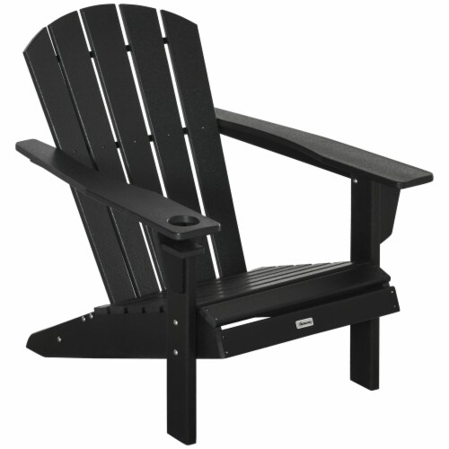 Outside Patio & Backyard Lounge Adirondack Chair w/ Ergonomic Design, Black Perspective: front