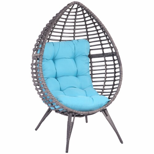 Outdoor Indoor Teardrop Egg Chair Cushioned PE Plastic Rattan Lounger Sky Blue 1 Unit Fred Meyer