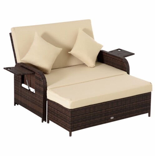 2 Pcs Patio Wicker Loveseat Sofa Set