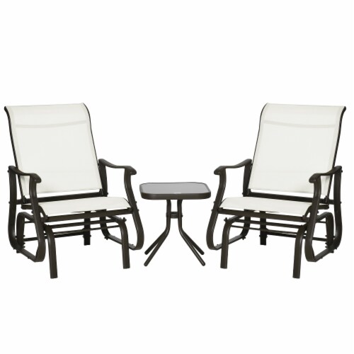 2-Person Gliding Rocking Chairs & Bistro Tea Table Garden Swing Seat Patio White Perspective: front