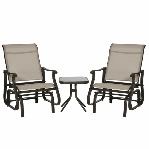 2-Person Gliding Rocking Chairs & Bistro Tea Table Garden Swing Seat Patio Grey Perspective: front