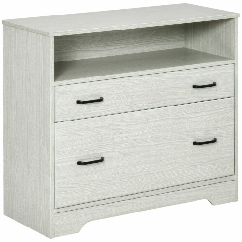Home Office File Cabinet Storage Organizer W/ 2 Drawers & Shelf, Grey Perspective: front