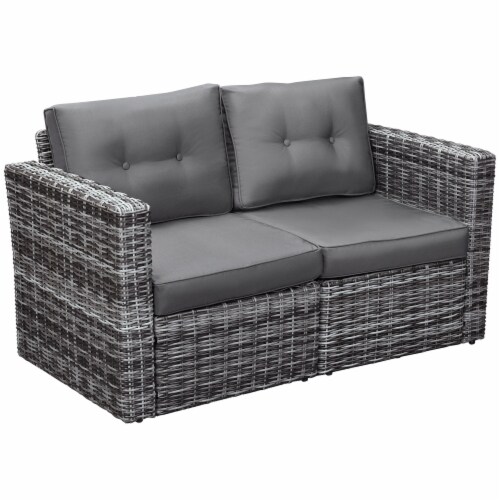 2 Piece Outdoor PE Rattan Wicker Patio Corner Sofa Loveseat w