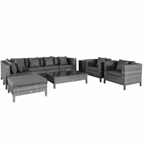 Outside Sitting & Conversation Sofa Set w/ Thick Sofa Cushions & Tea Table, Black Perspective: front