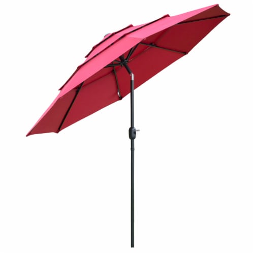 9' 3Tier Outdoor Patio Market Umbrella W/ Crank Handle Backyard Deck
