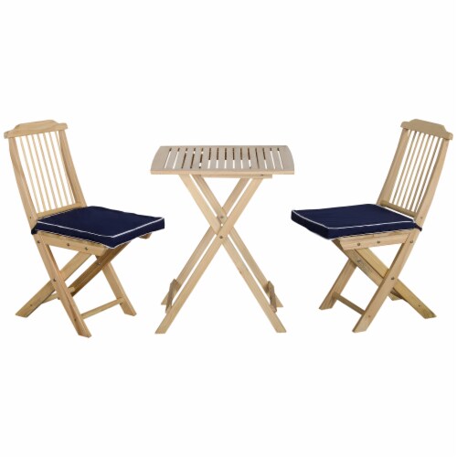 3pc Patio Bistro Set, Folding Garden Furniture, Chairs, Table, Padded Cushions Perspective: front