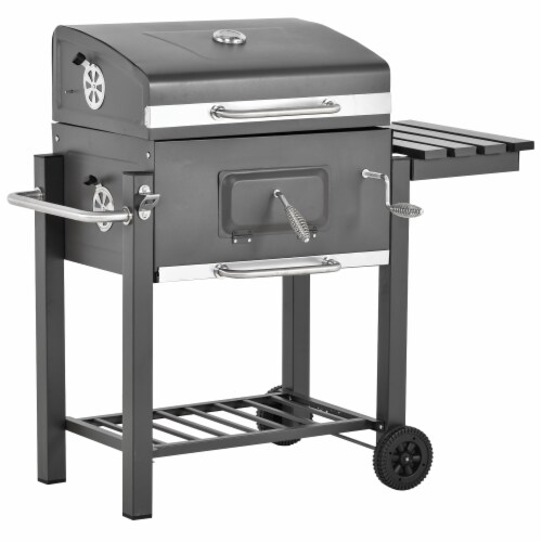 Portable Charcoal Grill BBQ Cooker Trolley for Camping Picnic Backyard, Grey Perspective: front