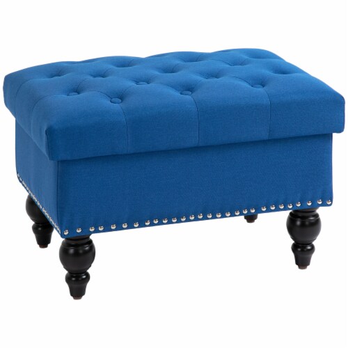 25 Fabric Tufted Storage Ottoman Bench with Removable Top Lid & Wood Legs, Blue, 1 Unit Ralphs
