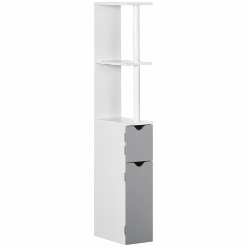Bathroom Storage Cabinet Slim Freestanding Linen Tower Cabinet w/ Shelf Grey Perspective: front