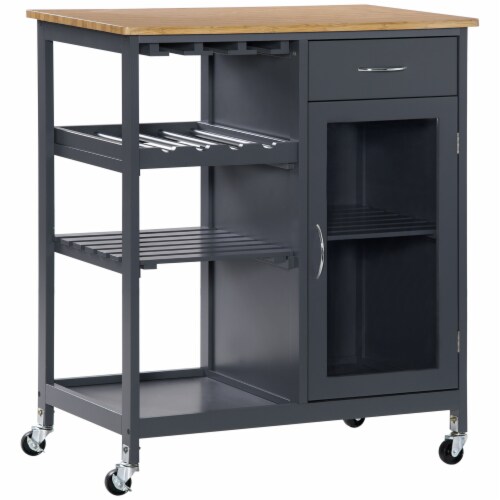 Utility Kitchen Cart Rolling Kitchen Island Storage Trolley w/ Wine