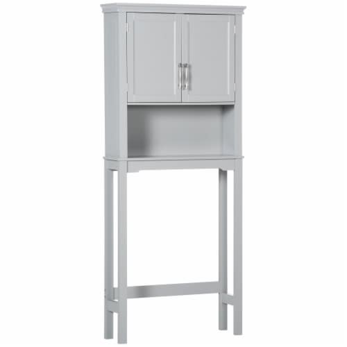 Over The Toilet Storage Cabinet, Double Door Bathroom Organizer w/ Shelf, Grey Perspective: front