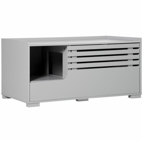 Hidden Cat Litter Box Enclosure End Table w/ Roomy Interior, Grey Perspective: front