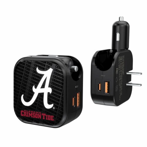 Keyscaper Alabama Crimson Tide Blackletter 2 in 1 USB A/C Charger Perspective: front
