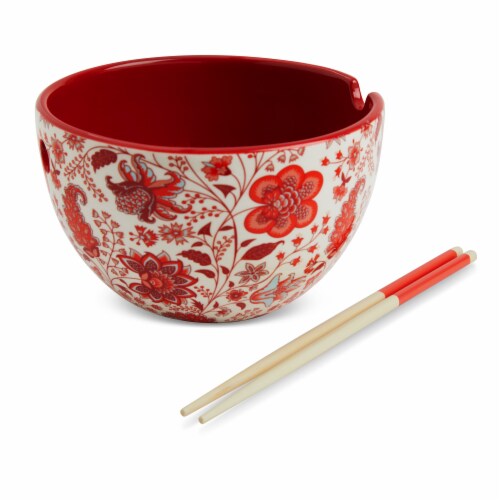 Core Home Noodle Bowl Red Floral Perspective: front
