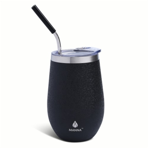 Manna™ 17 OZ Black Tumbler With Straw Perspective: front