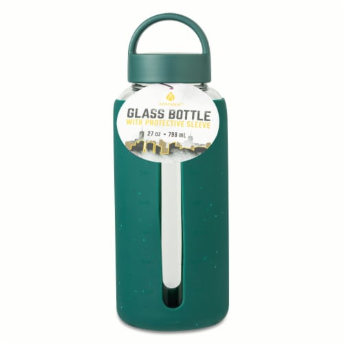 Manna™ Glass Bottle with Protective Sleeve - Green Perspective: front