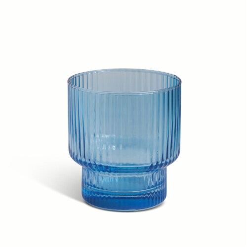 Core Home Ribbed Double Old Fashioned Glass- Blue Perspective: front