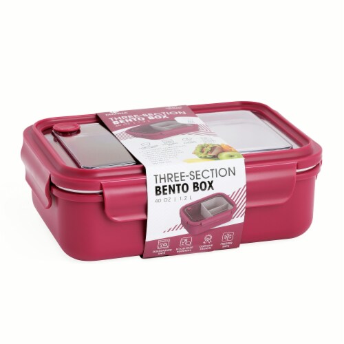 Manna Three-Section Bento Box - Raspberry Perspective: front