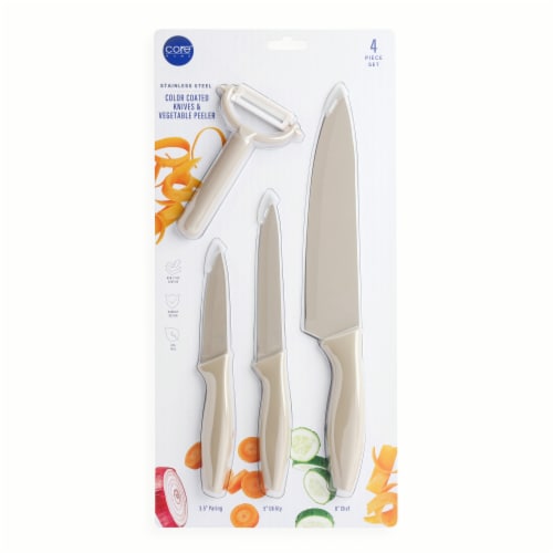 Core Home 4 Piece Color Coated Knives & Vegetable Peeler Set - Grey Perspective: front