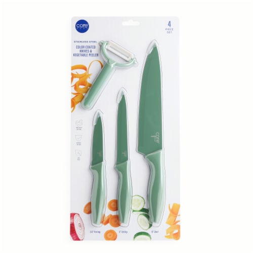 Core Home 4 Piece Color Coated Knives & Vegetable Peeler Set - Green Perspective: front