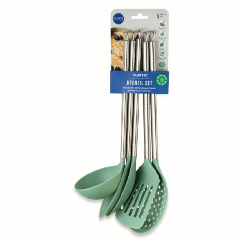 Core Home 5 Piece Classic Utensil Set  - Green Perspective: front