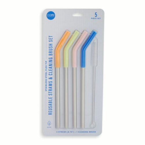 Core Home™ Stainless Steel Straws With Flex Tips and Cleaner Set Perspective: front