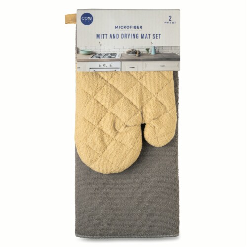 Core Home Microfiber Mitt And Drying Mat Set - Tan & Charcoal Perspective: front
