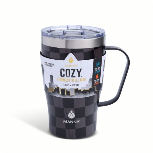Manna™ Cozy™ Stainless Steel Mug - Black Checkers Perspective: front