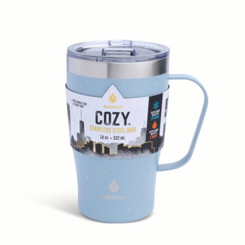 Manna™ Cozy™ Stainless Steel Coffee Mug - Blue Splatter Perspective: front