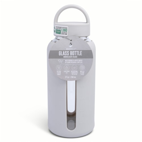 Manna™ Glass Water Bottle - Grey Perspective: front
