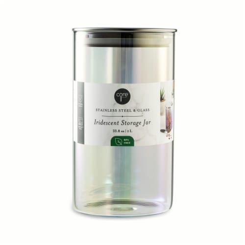 Core Kitchen Stainless Steel & Glass Iridescent Storage Jar Perspective: front