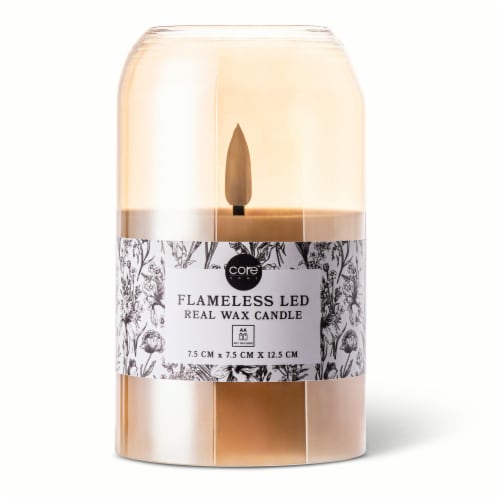 Core Home Flameless LED Glass Bullet Real Wax Jar Candle Small - Amber Perspective: front
