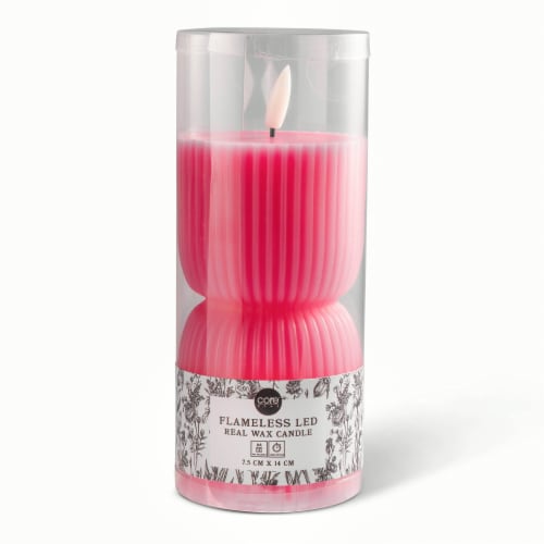 Core Flameless LED Pillar Wax Candle Dark Pink Small Perspective: front