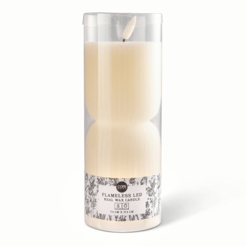 Core Flameless LED Pillar Wax Candle Cream Medium Perspective: front