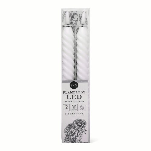 Core Home Flameless LED Twisted Taper Candles - White Perspective: front