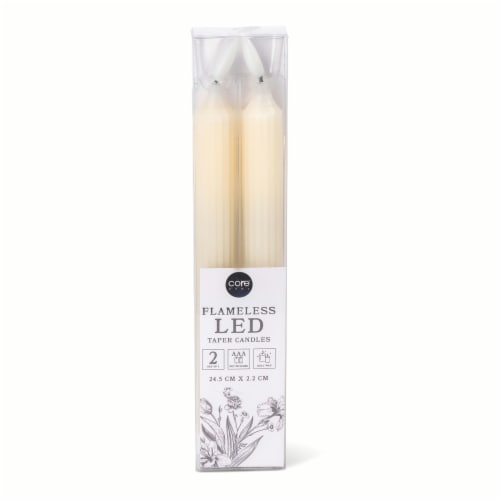 Core Home™ Flameless LED Ribbed Taper Wax Candles - Cream Perspective: front